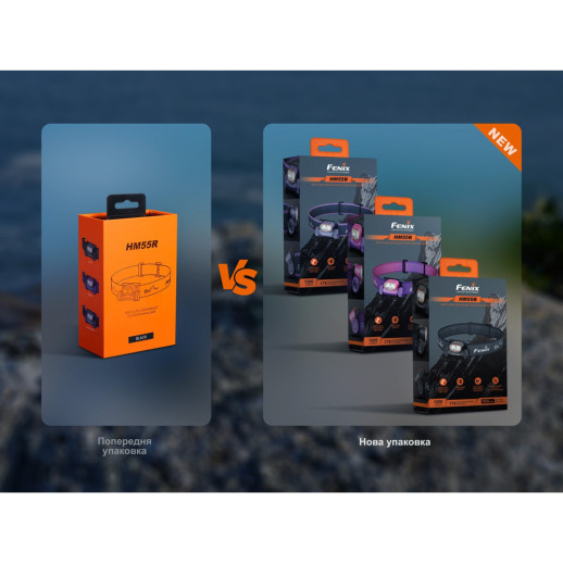 Ліхтар налобний Fenix HM55R з червоним світлом, фіолетовий 1200 лм