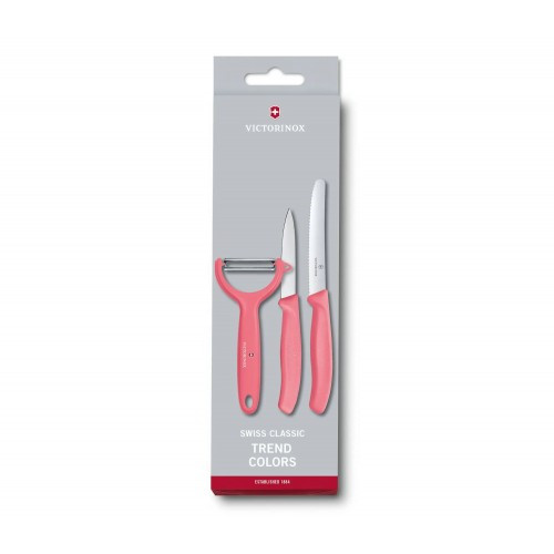 Кухонний набір з 3-ох предметів Victorinox Swiss Classic Trend Colors Paring Knife Set with Tomato and Kiwi Peeler (6.7116.33L12) світло-червоний