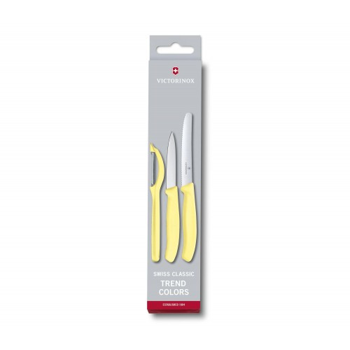 Кухонний набір з 3-ох предметів Victorinox Swiss Classic, Paring Knife set with peeler, 3 pieces, лимонний