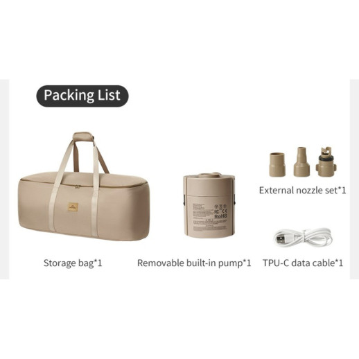 Самонадувний матрац, трьохмісний, із вбудованою помпою Naturehike CNK2450WS040, 250 мм, сірий