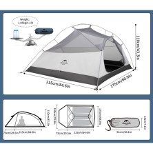 Намет надлегкий тримісний з футпринтом Naturehike Cloud Up 3 UL NH18T030-T-T, 20D, темно-синій