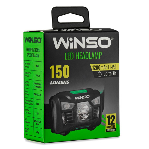 Ліхтар налобний Winso 150Lm, 3W LED, 1200mAh, Sensor White/Red