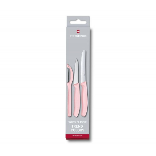 Кухонний набір з 3-ох предметів Victorinox Swiss Classic, Paring Knife set with peeler, 3 pieces, ніжно рожевий