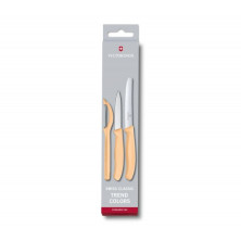 Кухонний набір з 3-ох предметів Victorinox Swiss Classic, Paring Knife set with peeler, 3 pieces, персиковий