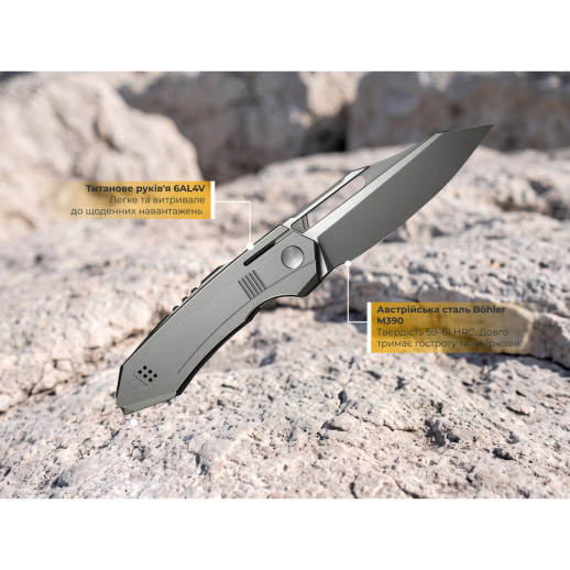 Ніж складаний туристичний Weknife Bogey (9.3 см) Bohler M390 / Titanium сірий
