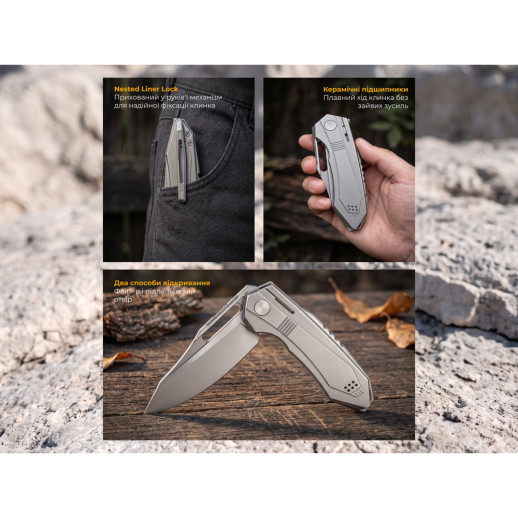 Ніж складаний туристичний Weknife Bogey (9.3 см) Bohler M390 / Titanium сірий