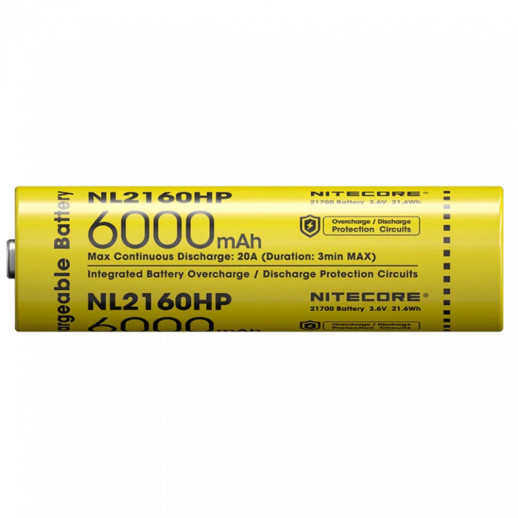Акумулятор літієвий Li-Ion 21700 Nitecore NL2160HP (6000mAh), захищений
