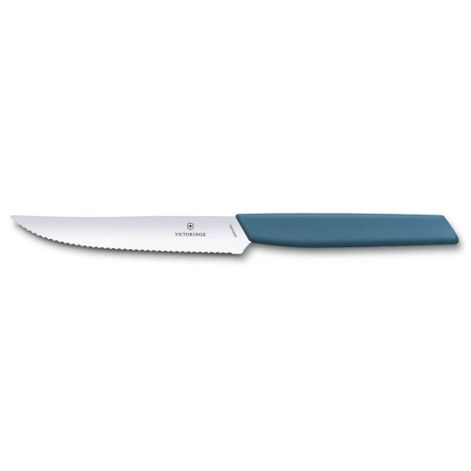 Кухонний ніж Victorinox для стейка з хвилястою кромкою Swiss Modern, Steak Knife, Wavy Edge, 12 cm, волошковий