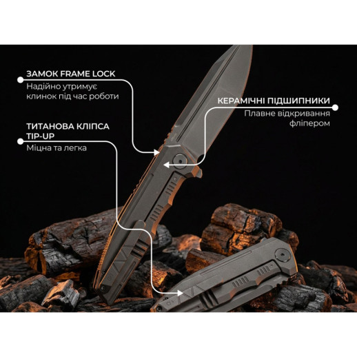 Ніж складаний туристичний Weknife Breach (9.8 см) Bohler M390 / Titanium вугільно-сірий