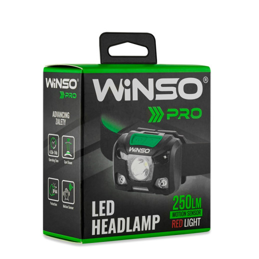 Ліхтар налобний Winso 250Lm, 5W XPG , 1200mAh/3xAAA (not included), Sensor White/Red