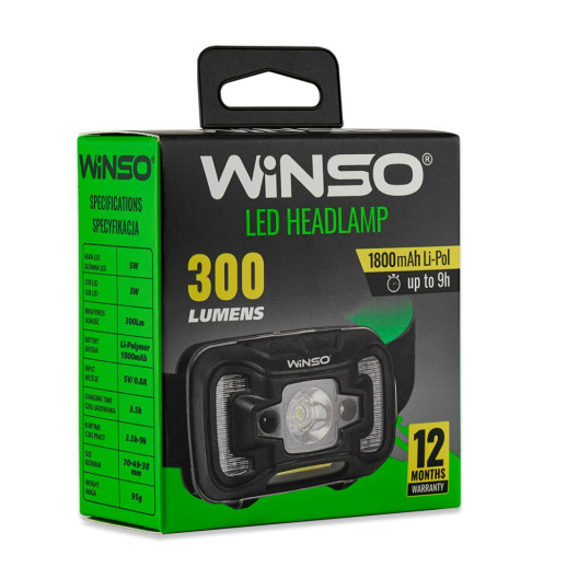 Ліхтар налобний Winso 300Lm, 5W CREE XTE + COB, 1800mAh, Sensor White/Red