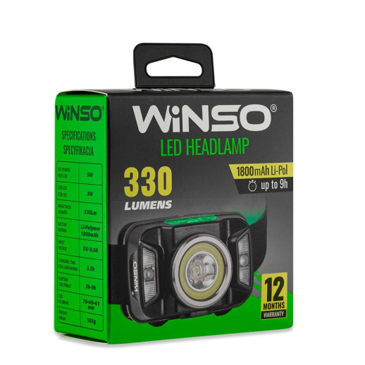Ліхтар налобний Winso 330Lm, 5W CREE XTE + COB, 1800mAh, Sensor White/Red