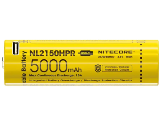 Акумулятор літієвий Li-Ion 21700i Nitecore NL2150HPR 3.6 V (5000mAh, USB Type-C), захищений