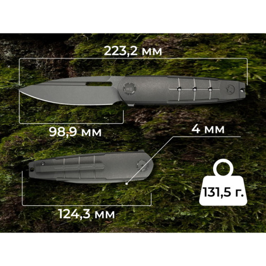 Ніж складаний туристичний Weknife Hull (9.9 см) Bohler M390 / Titanium сірий