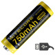 Акумулятор літієвий Li-Ion 14500 Nitecore NL1475R 3.6 V 750mAh, USB, захищений