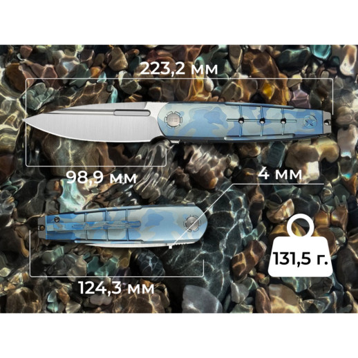 Ніж складаний туристичний Weknife Hull (9.9 см) Bohler M390 / Titanium синій