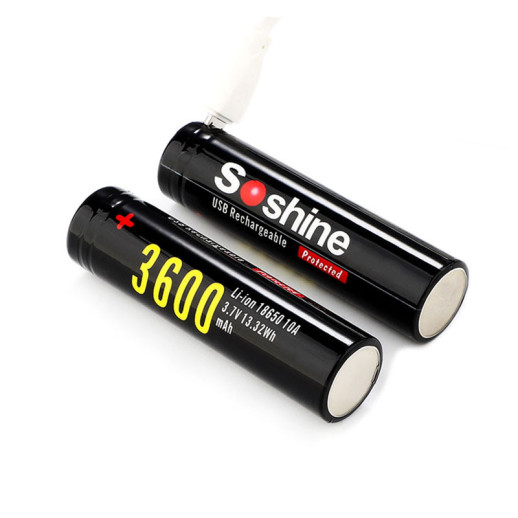 Акумулятор 18650 Li-Ion Soshine 18650USB-3.7-3600, microUSB, 3600mAh, 4.5A, 4.2/3.6/2.75V