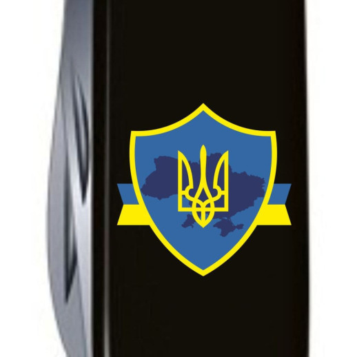 Складаний ніж Victorinox HUNTSMAN UKRAINE Тризуб на щиті зі стрічкою 1.3713.3_T1070u