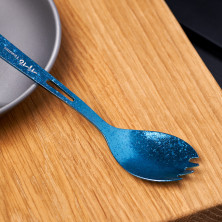 Ложка-вилка з відкривалкою для пляшок титанова TiTo Titanium блакитна з мішечком