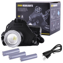 Налобний ліхтар Police T50Pro-HP50, ЗУ micro USB, 3x18650, signal light, zoom, power bank