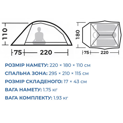 Намет надлегкий тримісний Naturehike Cloud Up Pro CNK2350WS020, 20D, блакитний