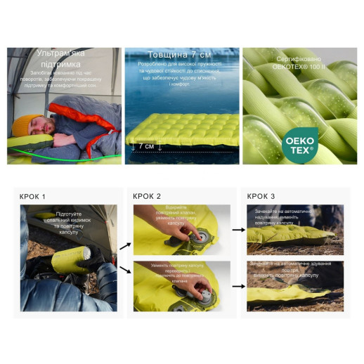 Килимок самонадувний Flextail Tiny Slleeping Pad R03 AVS, зелений