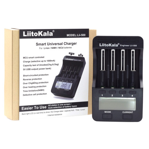 Зарядний пристрій Liitokala Lii-500, 4 канали, Ni-Mh/Li-ion, 220v/12v, Powerbank, Test