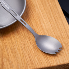 Ложка-вилка з відкривалкою для пляшок титанова TiTo Titanium сіра матова з мішечком