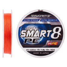 Шнур Favorite Smart PE 8x 150м #1.5/0.202mm 17lb/11.4kg, червоний, помаранчевий