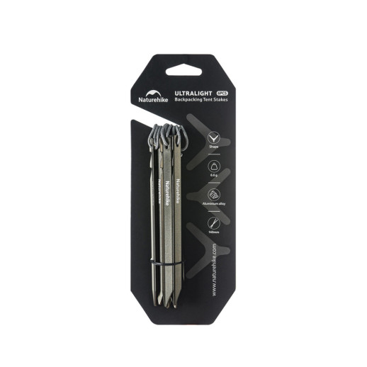 Кілки туристичні полегшені Naturehike CNK2650PJ014, V-подібні, 14 см, 6 шт, сірий