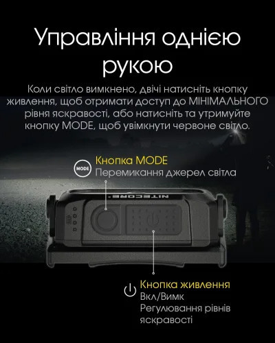 Ліхтар налобний Nitecore NU25 NEW (400 люмен, 12 режимів, USB-C), чорний