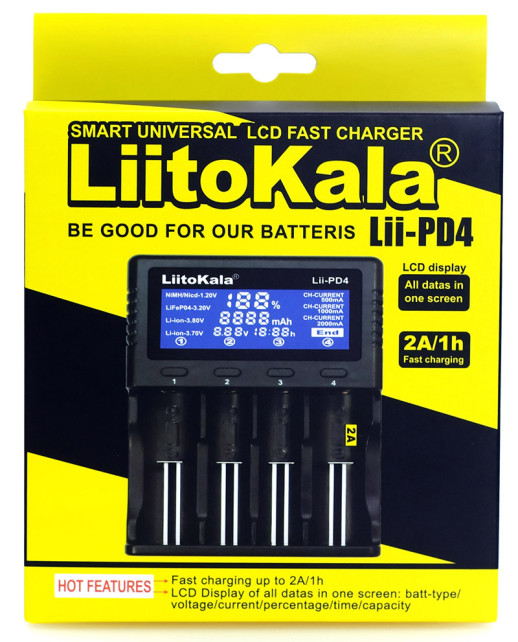 Зарядний пристрій Liitokala Lii-PD4, 4 канали, Ni-Mh/Li-ion/LiFePo4, 220V/12V