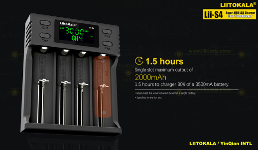 Зарядний пристрій Liitokala Lii-S4, 4 канали, Ni-Mh/Li-ion /LiFePo4, USB