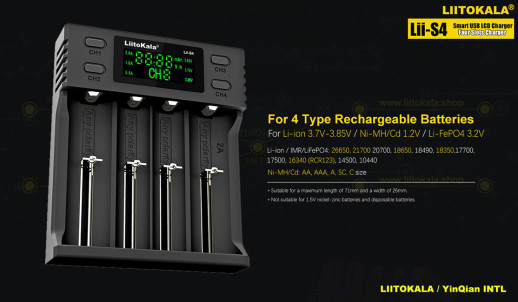 Зарядний пристрій Liitokala Lii-S4, 4 канали, Ni-Mh/Li-ion /LiFePo4, USB