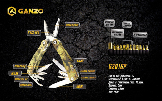 Мультитул Multi Tool Ganzo G2016-P (несправна 1 упор-пружина)