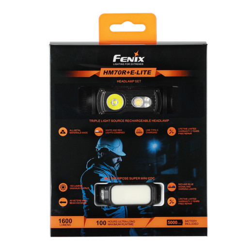 Ліхтар налобний Fenix HM70R + Ліхтар ручний Fenix E-LITE (відновлений/ пошкоджена упаковка)