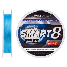 Шнур Favorite Smart PE 8x 150м #0.8/0.153mm 10lb/6.8kg, блакитний