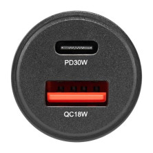 Автомобільний зарядний пристрій Brevia ePower DualCharge 30W 1xUSB-C+1xUSB-A, transparent black