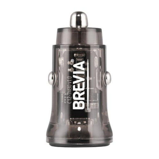 Автомобільний зарядний пристрій Brevia ePower DualCharge 30W 1xUSB-C+1xUSB-A, transparent black