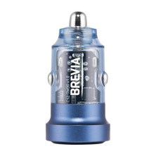 Автомобільний зарядний пристрій Brevia ePower DualCharge 30W 1xUSB-C+1xUSB-A, transparent blue