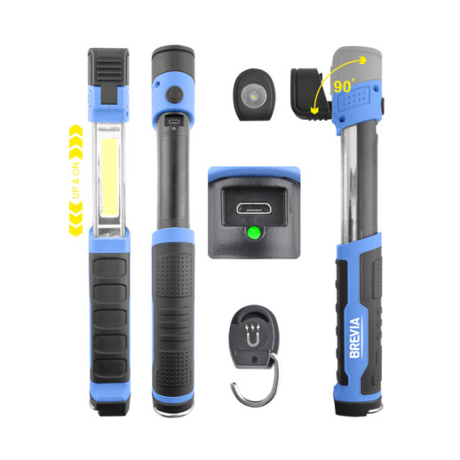 Телескопічна інспекційна лампа Brevia LED 3W COB+1W LED 300lm 2000mAh, type-C 11350