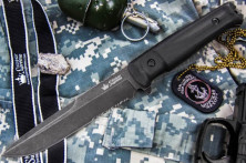 Ніж Kizlyar Supreme Alpha, сталь D2, stonewash, серрейтор, чорні піхви