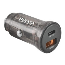 Автомобільний зарядний пристрій Brevia ePower DualCharge 45W 1xUSB-C+1xUSB-A, transparent black
