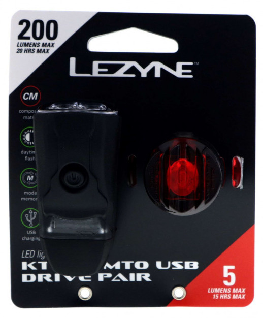 Комплект фар Lezyne LED KTV DRIVE /FEMTO USB pair 220/5 люменів Y13 чорний