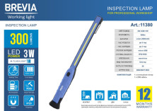Ліхтар інспекційний Brevia LED 3W COB+1W LED 300lm, 2000mAh, час роботи до 3 год., IP20 11380