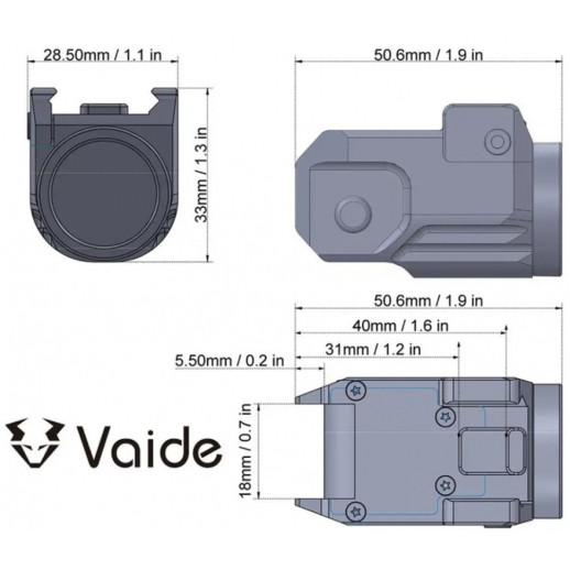 Підствольний ліхтар Vector Optics Vaide Scrapper Subcompact Pistol Flashlight 500 Лм FDE