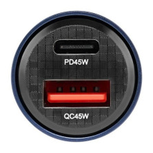 Автомобільний зарядний пристрій Brevia ePower DualCharge 45W 1xUSB-C+1xUSB-A, transparent blue