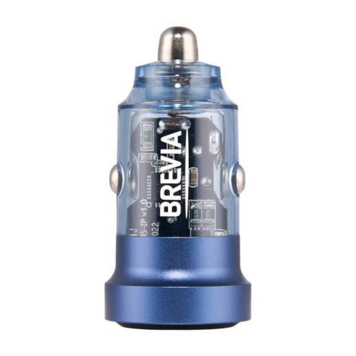 Автомобільний зарядний пристрій Brevia ePower DualCharge 45W 1xUSB-C+1xUSB-A, transparent blue