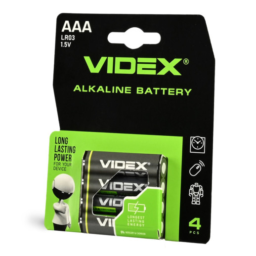 Батарейки лужні Videx LR03/AAA 4шт упак (LR03/AAA 4pcs BC)