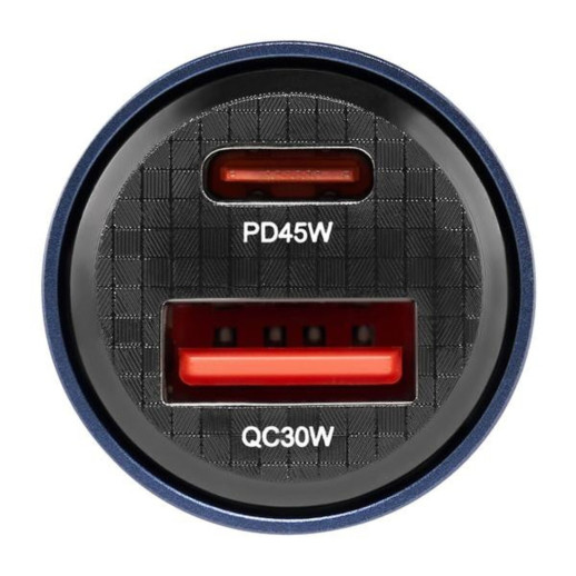 Автомобільний зарядний пристрій Brevia ePower DualCharge 75W 1xUSB-C+1xUSB-A, transparent blue